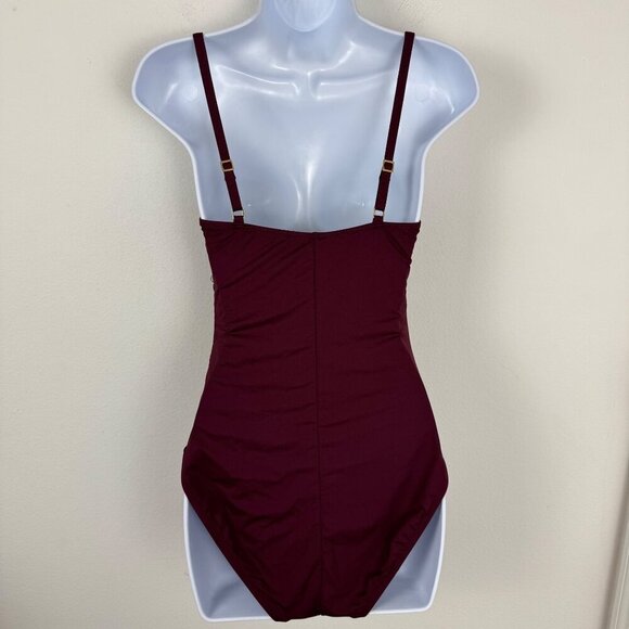 La Blanca Island Goddess Burgundy One Piece Swimsuit Size 10 Adjustable Strap - Picture 4 of 9